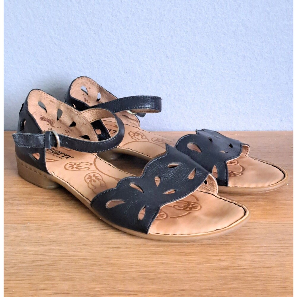 Born Janya Sandals Women's 8 Black Leather Comfort Ankle Buckle Strap Mary Jane